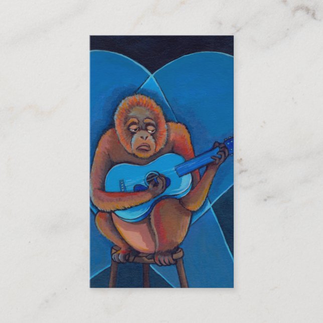 Carte De Visite Singe d'orang-outan de guitariste de bleus (Devant)