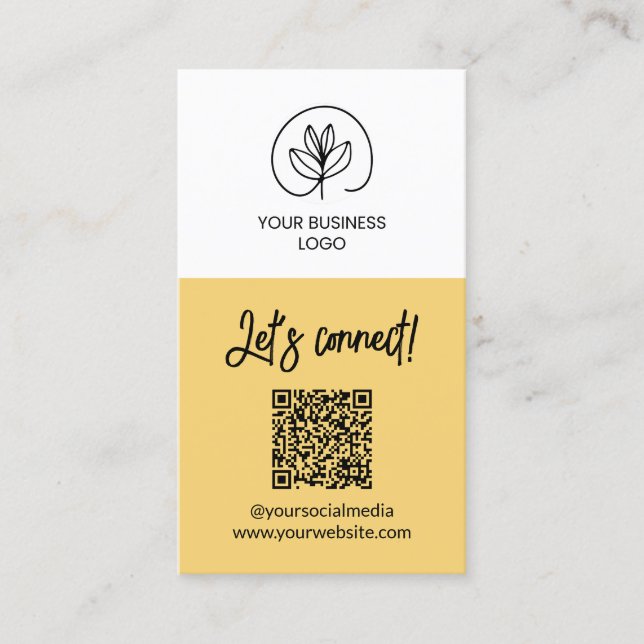 Carte De Visite Single Sided Soft Yellow Let's Connect QR Code (Devant)
