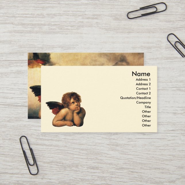 Carte De Visite Sistine Madonna Angels par Raphael Sanzio (Devant/Arrière en situation)