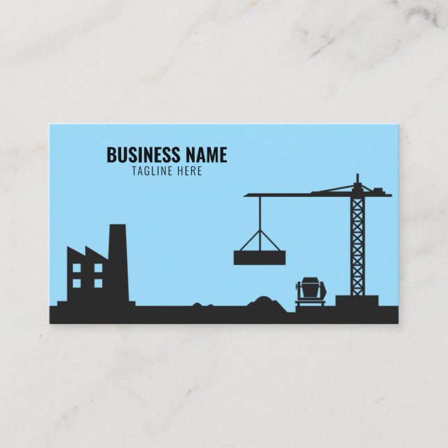 Carte De Visite Site de construction simple bleu et noir Silhouett (Devant)