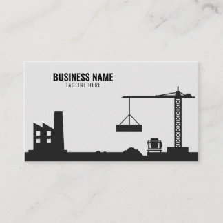 Carte De Visite Site de construction simple gris et noir Silhouett