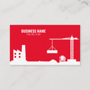 Carte De Visite Site de construction simple rouge et blanc Silhoue