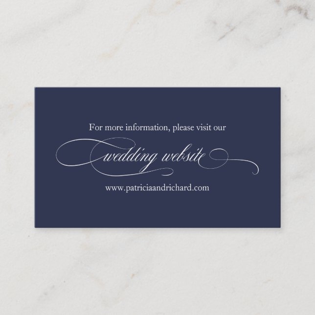 Carte De Visite Site Mariage de mariage élégant bleu marine (Devant)