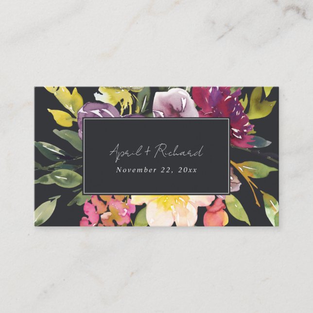 CARTE DE VISITE SITE MARIAGE FLORAL BLACK YELLOW BLUSH BURGUNDY (Devant)