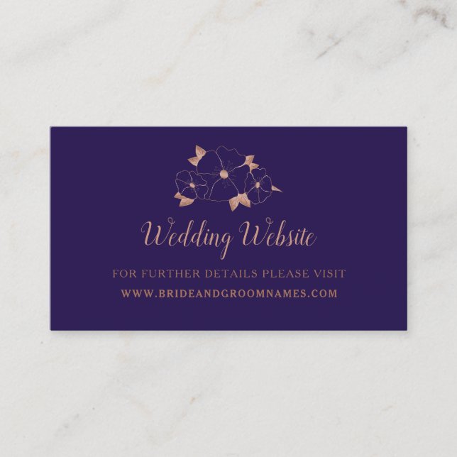 Carte De Visite Site mariage floral bleu cuivre et minuit (Devant)
