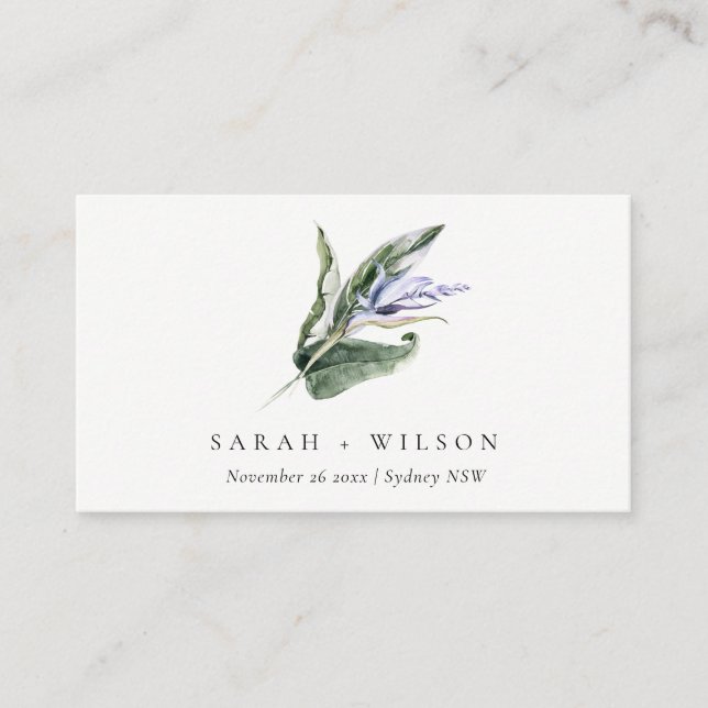 Carte De Visite Site Mariage floral bleu tropical minimal (Devant)