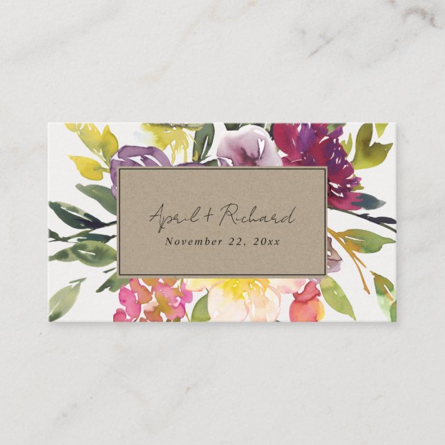CARTE DE VISITE SITE MARIAGE FLORAL DE KRAFT YELLOW BLUSH BURGUNDY (Devant)
