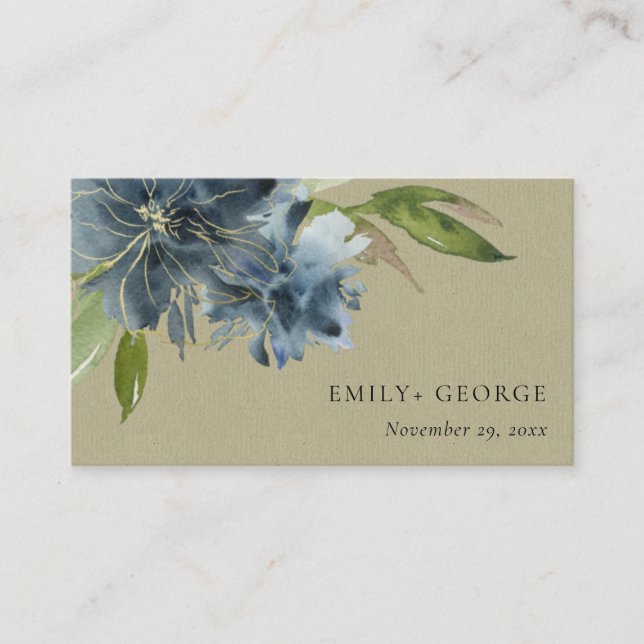CARTE DE VISITE SITE MARIAGE FLORAL KRAFT BLUE GREEN OR (Devant)