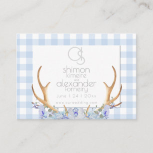 Carte De Visite Site mariage   Monogramme bleu En vichy floral