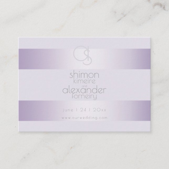 Carte De Visite Site mariage | Monogramme Lilac Shimmer Stripes (Devant)