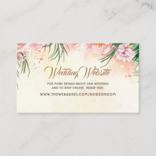 Carte De Visite Site Mariage Pink Tropical Flowers & Palm Leaf
