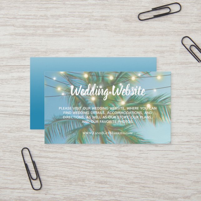 Carte De Visite Site mariage Tropical Beach String Lights Ombre (Devant/Arrière en situation)