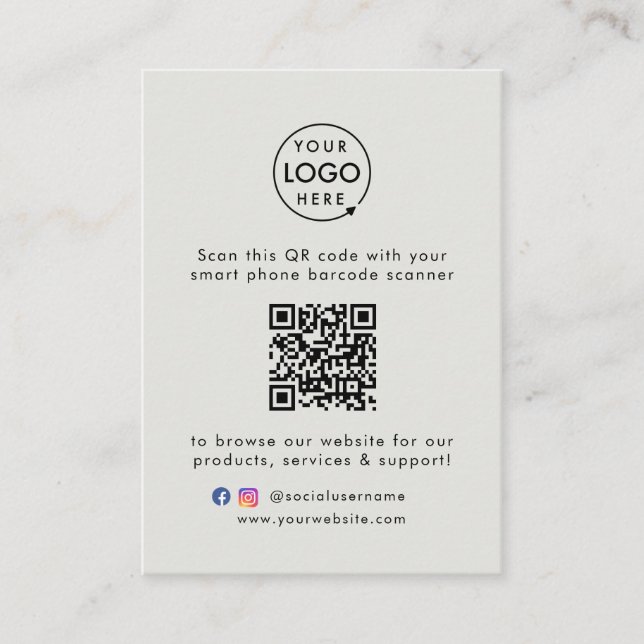 Carte De Visite Site Web d'entreprise | QR Code Scan Me Logo Gris (Devant)