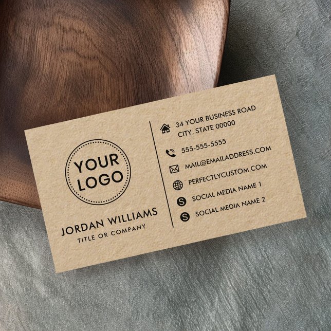 Carte De Visite Site web du logo personnalisé médias sociaux Papie (Custom logo website social media Kraft paper Business Card)