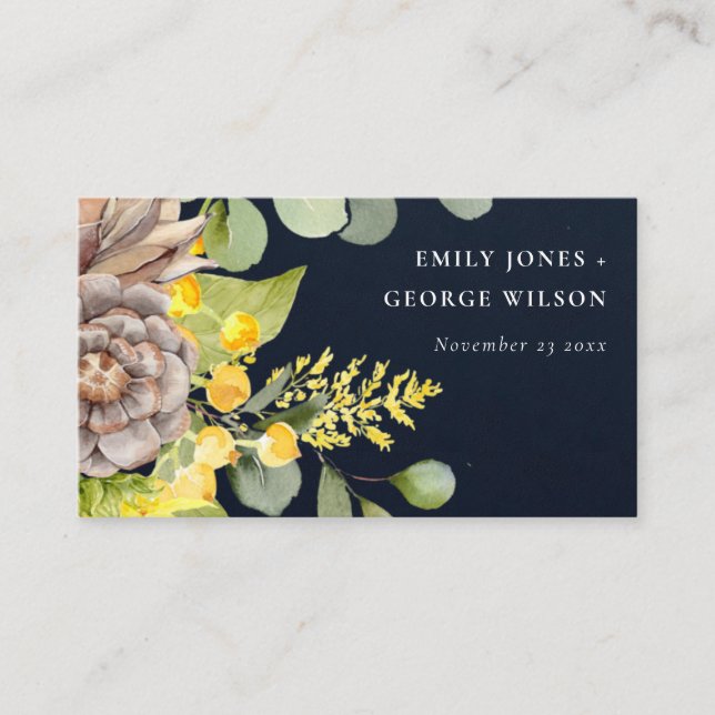 CARTE DE VISITE SITE WEB MARIAGE DE NAVY SUNFLOWER EUCALYPTUS FLOR (Devant)