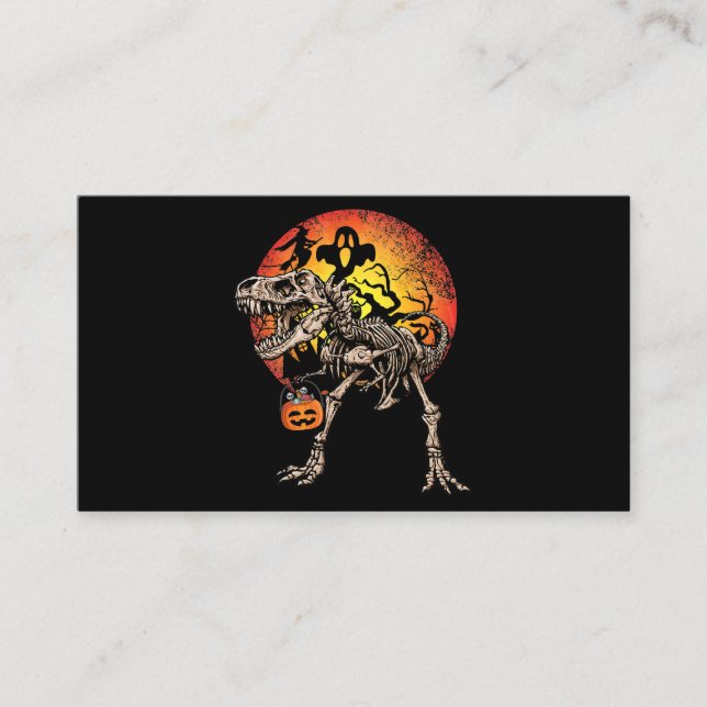 Carte De Visite Skeleton Dinosaur T rex Citrouille Costume d'Hallo (Devant)