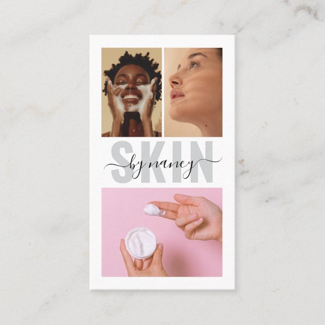 Carte De Visite Skincare Bold Typographie Photo Collage Qr Code (Devant)