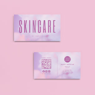 Carte De Visite Skincare QR Code & Logo Purple Holographique
