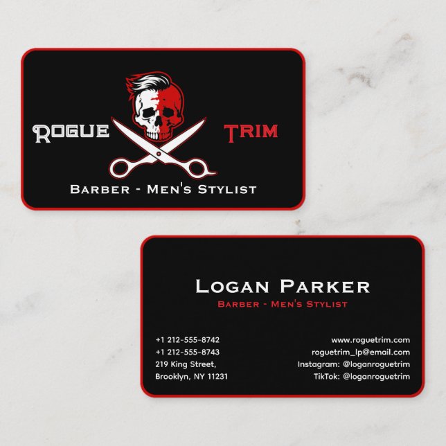 Carte De Visite Skull Scissor Modern Barber Shop (Devant / Derrière)