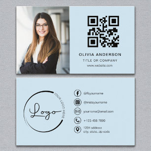 Carte De Visite Sky Blue Photo White QR Code Social Media