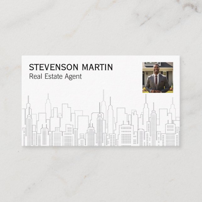 Carte De Visite Skyline Ville Immobilier | Image de l'agent (Devant)