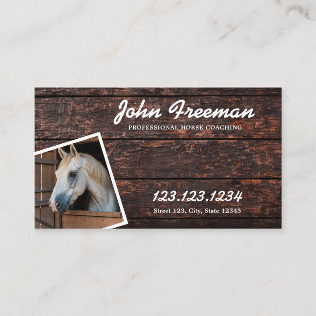 Carte De Visite Sleek Brown et blanc Horse Photo Script Equine (Devant)