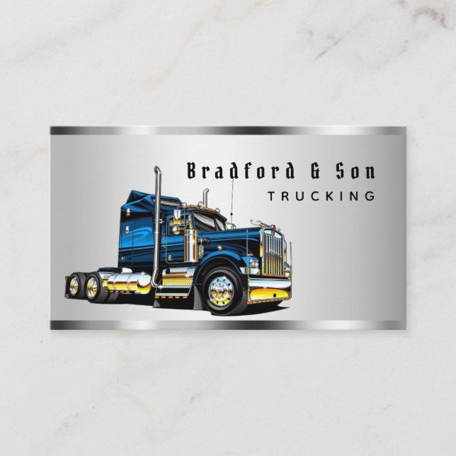 Carte De Visite Sleek Chrome Transport Semi Trucking Société (Devant)