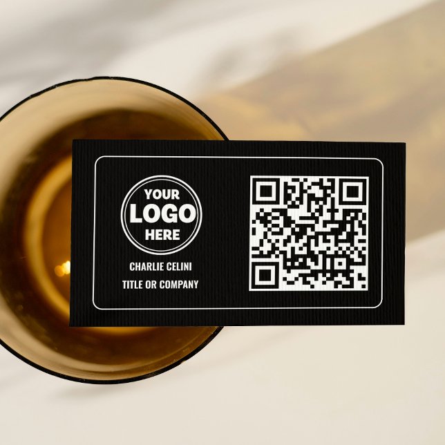 Carte De Visite Sleek QR Code Business Logo : Black Modern (Sleek QR Code Business Logo: Black Modern Business Card)