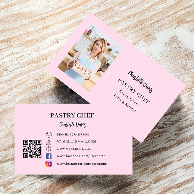 Carte De Visite slogan de photo rose du chef pâtissier amour code  (Créateur téléchargé)