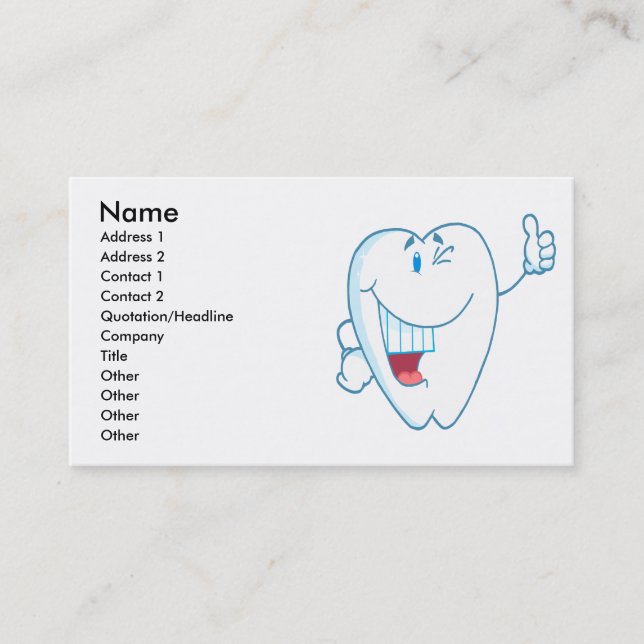 Carte De Visite Smiling Propre Tooth Cartoon Caractère Thumbs Up.a (Devant)