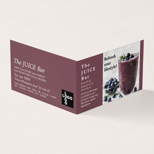 Carte De Visite Smoothie aux bleuets, Bar à jus, détails (Extérieur)