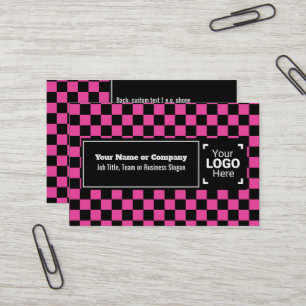 Carte De Visite Snazzy Cerise / Black À damiers Propre Texte, QR, 