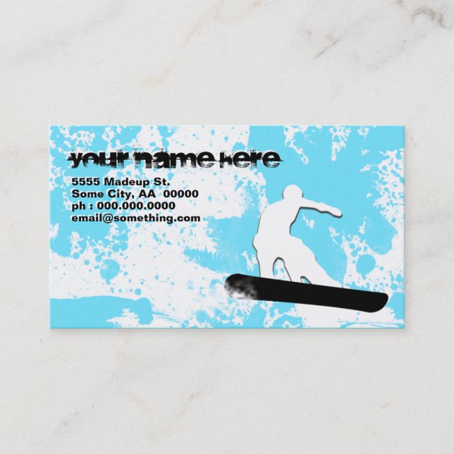 Carte De Visite snowboardeur : piste en poudre : (Devant)
