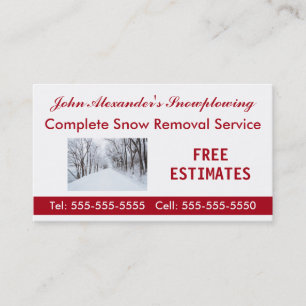 Carte De Visite Snowplowing, déblaiement de neige, et entreprise