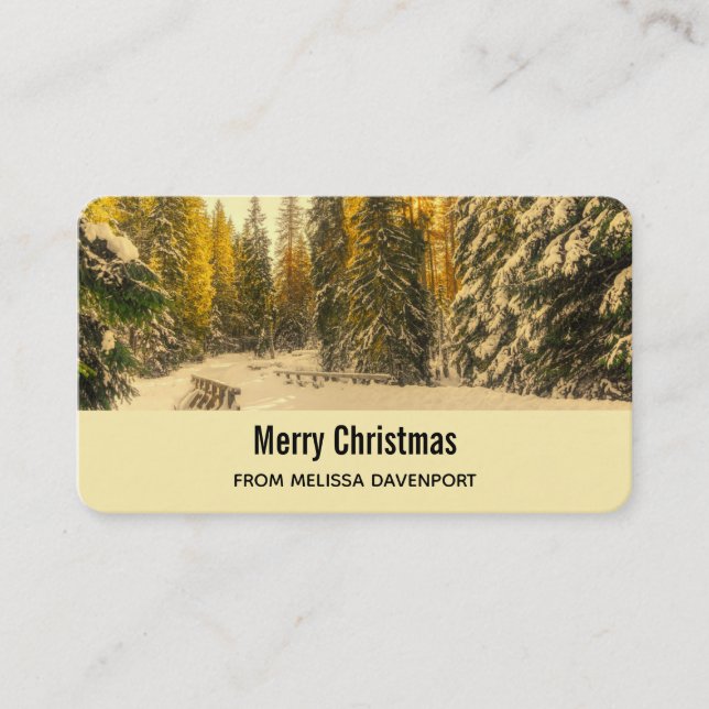 Carte De Visite Snowy Winter Path with Pine Trees Noël (Devant)