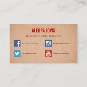 CARTE DE VISITE SOCIAL DE YOU TUBE DE MUSICIEN DE