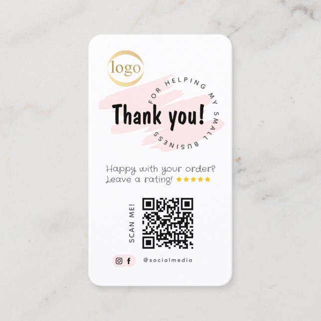 Carte De Visite Social Media Add QR Code & Logo Thank You (Devant)