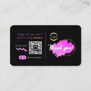 Carte De Visite Social Media Custom QR Code & Logo Merci Noir