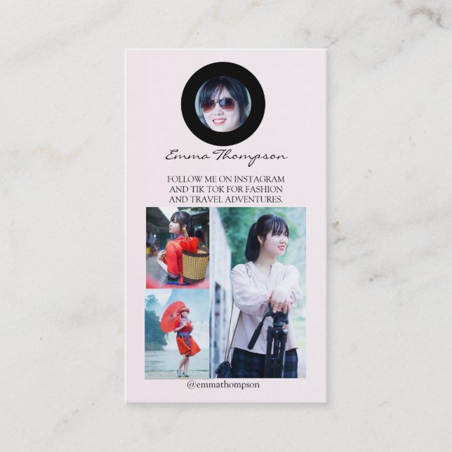 Carte De Visite Social Media Influencer QR Code Photo Beige (Devant)