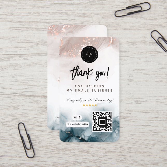 Carte De Visite Social Media QR Code & Logo Merci Aquarelle (Devant/Arrière en situation)