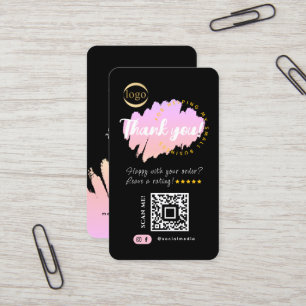 Carte De Visite Social Media QR Code & Logo Merci moderne Noir