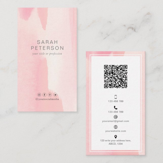 Carte De Visite Social media QR code tendance design blush personn (Devant / Derrière)
