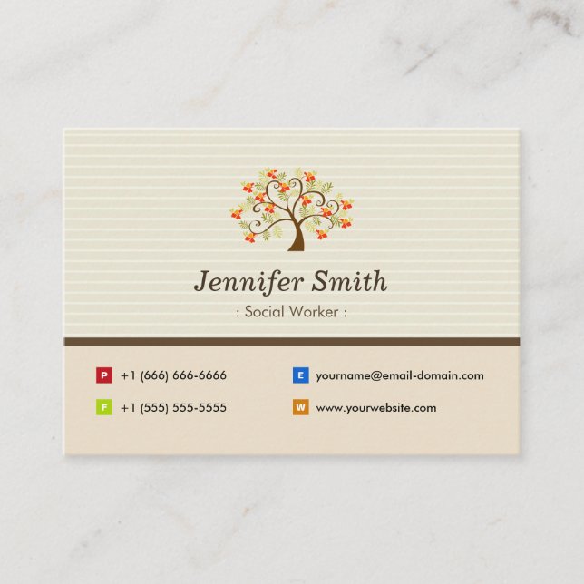 Carte De Visite Social Worker - Symbole d'arbre élégant (Devant)