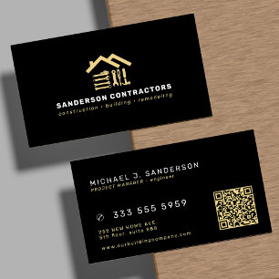 Carte De Visite Société de construction code QR or noir moderne