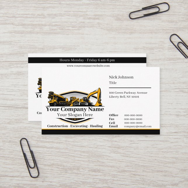 Carte De Visite Société de construction d'équipement lourd profess (Devant/Arrière en situation)