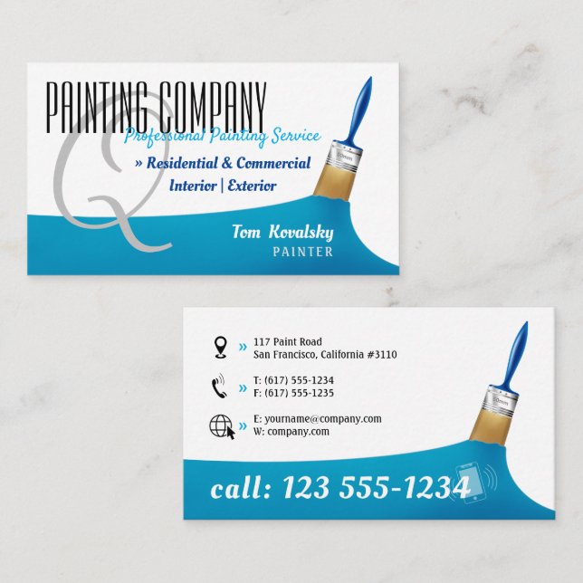 Carte De Visite Société de peinture | Sky Blue professionnel (Devant / Derrière)