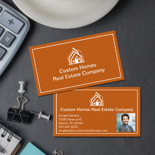 Carte De Visite Société Immobilière Orange Brûlé Photo de l'Agent 