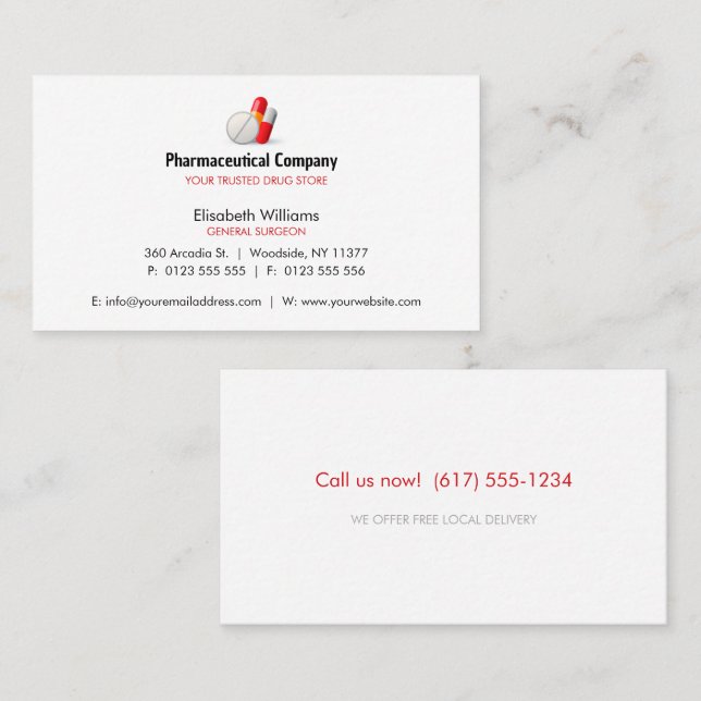 Carte De Visite Société pharmaceutique | Boutique de médicaments (Devant / Derrière)