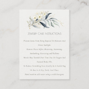 Carte De Visite Soft Blue Gold Leafy Botanical Jewelry Care