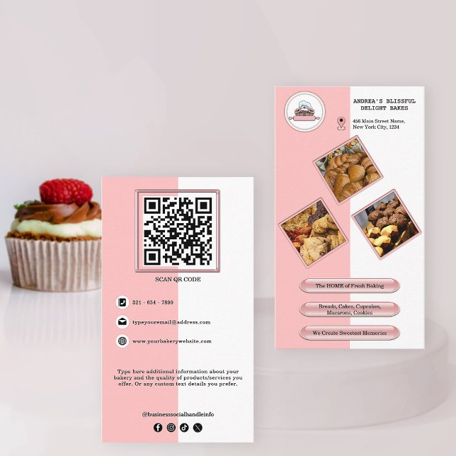 Carte De Visite Soft Blush Bakery Logo Contact | Photos et code QR (Créateur téléchargé)